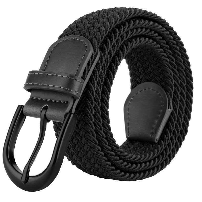 Mile High Life | Braided Stretch Elastic Belts | Pin Oval Solid Black Belt Buckle | PU Loop End Tip Men/Women/Junior Belt - Image 1